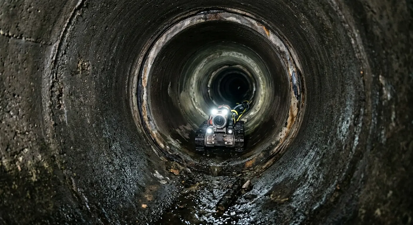 Robotic sewer camera inspecting pipe interior for Sewer Line Repair in Uhrichsville
